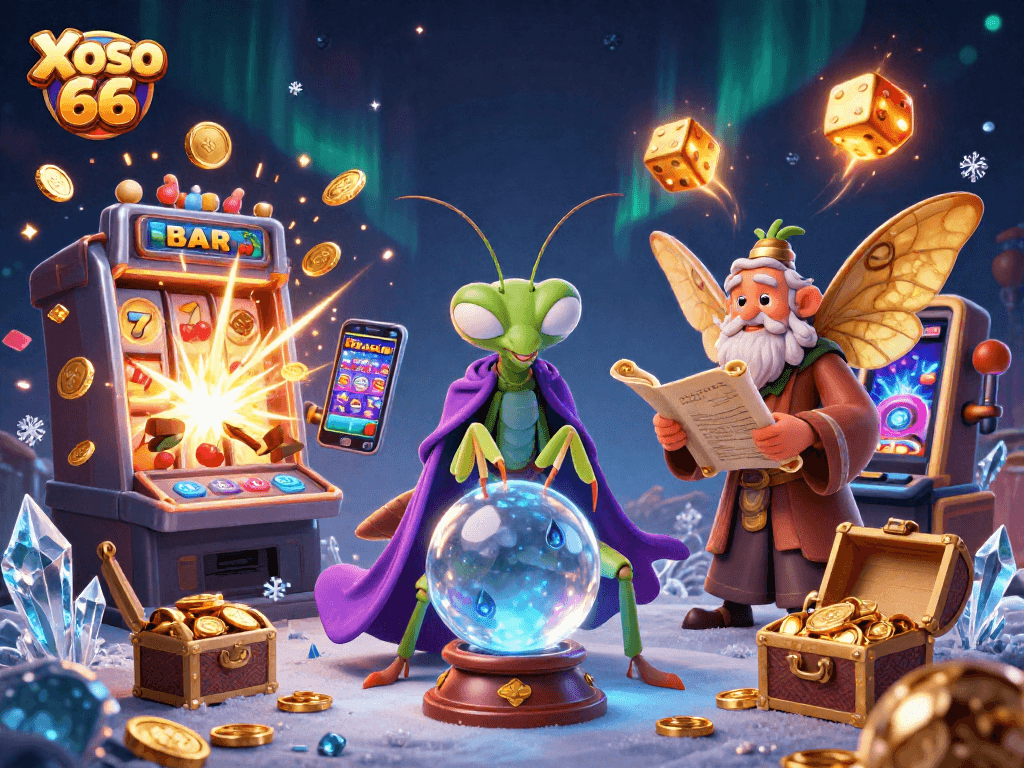 Experience the excitement of Xoso 66 with engaging slot machines, vibrant characters, and sparkling prizes.