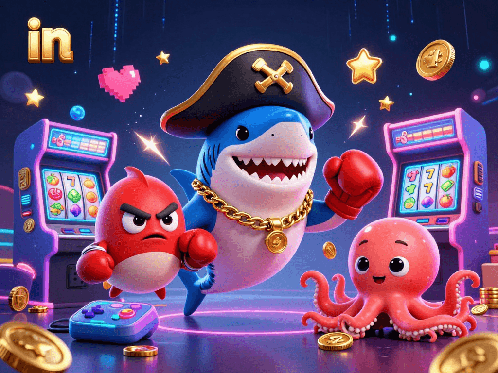 Engage with in the lively online casino scene featuring vibrant characters and arcade elements.