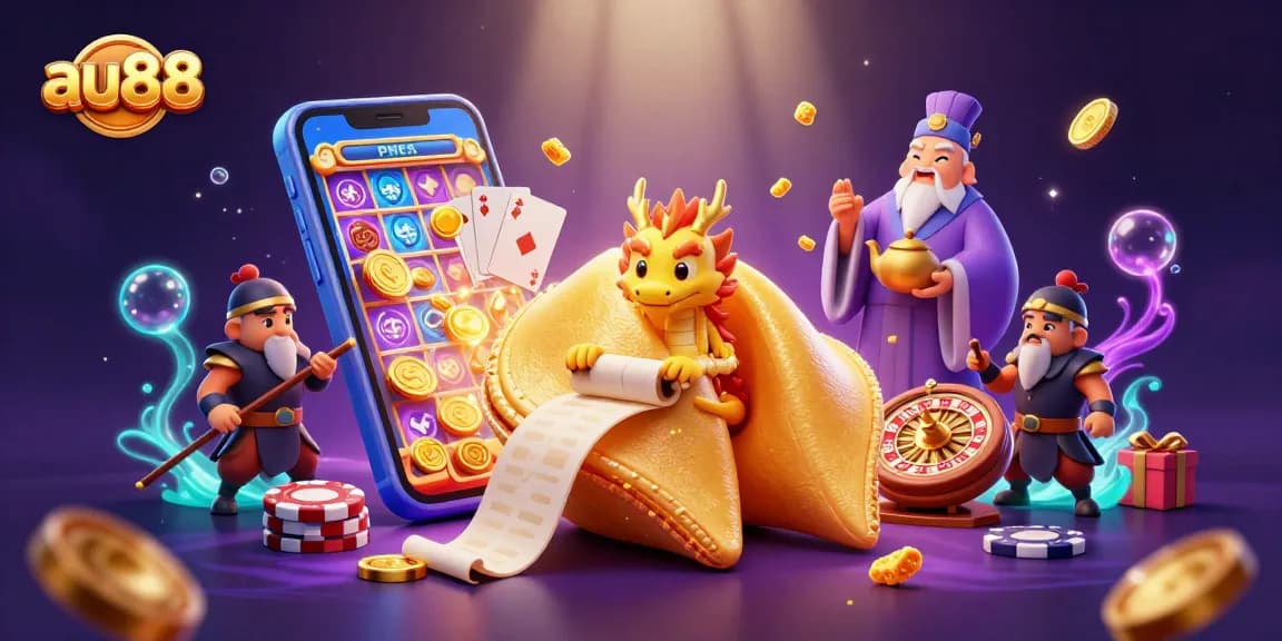 Engage in thrilling gameplay at au88 with vibrant slot games, golden coins, and dynamic characters.