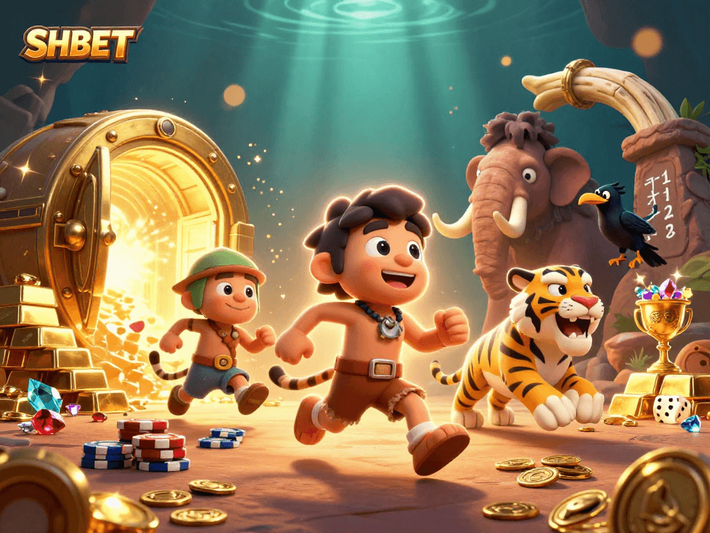 SHBET takes you on an adventure inside a prehistoric casino with engaging illustrations.