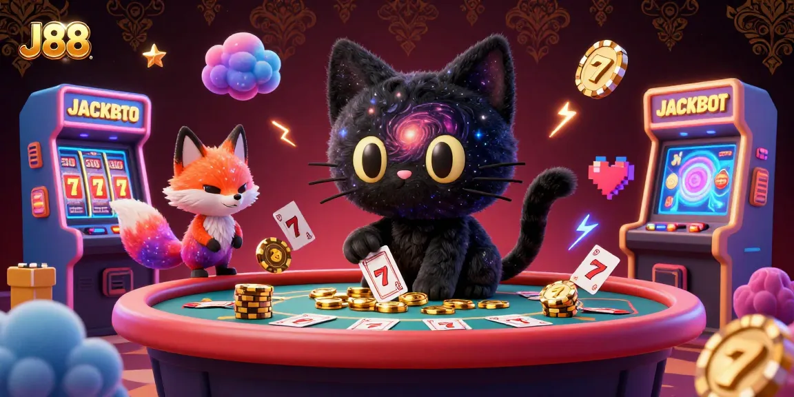 Experience thrilling gameplay at J88, with cosmic charm and vibrant 3D gaming elements in a casino atmosphere.