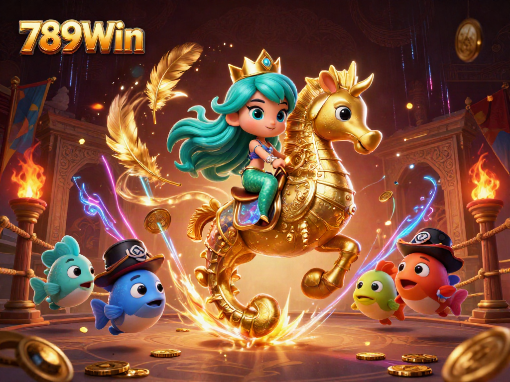Engage with 789Win in this vibrant casino adventure featuring a mermaid princess and seahorse.