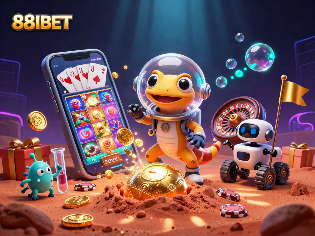 Engage with thrilling games at 88IBET's casino as a Martian gecko discovers a golden treasure.