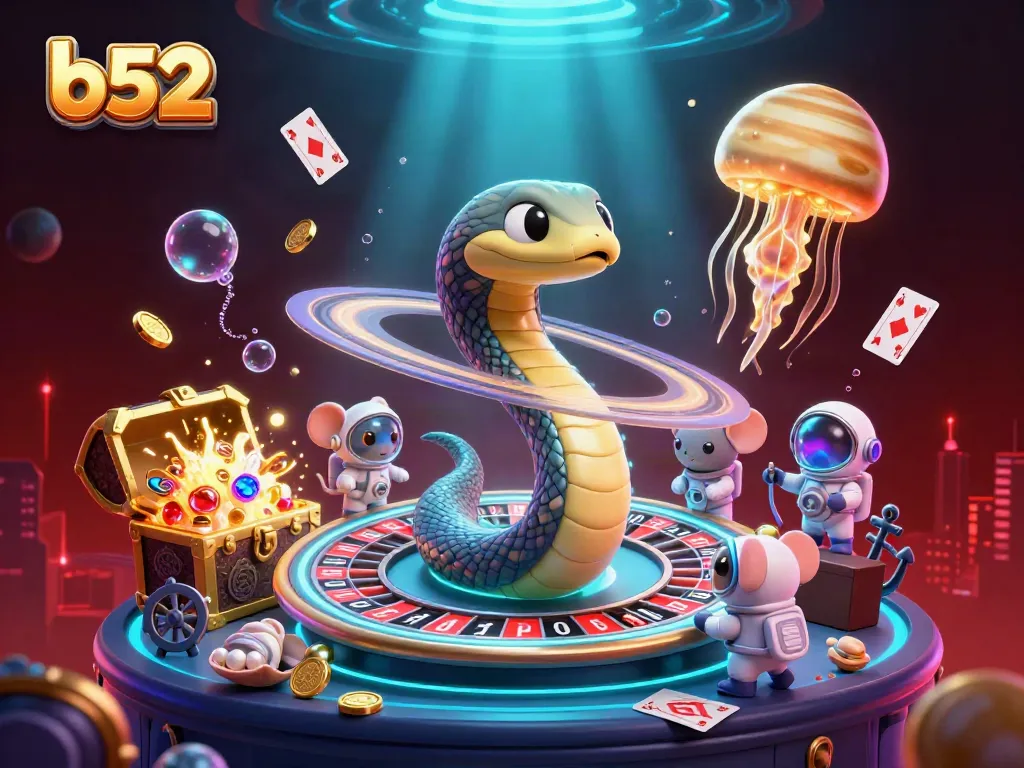 Experience thrilling gameplay at b52 with a cartoonish roulette scene full of characters and casino elements.