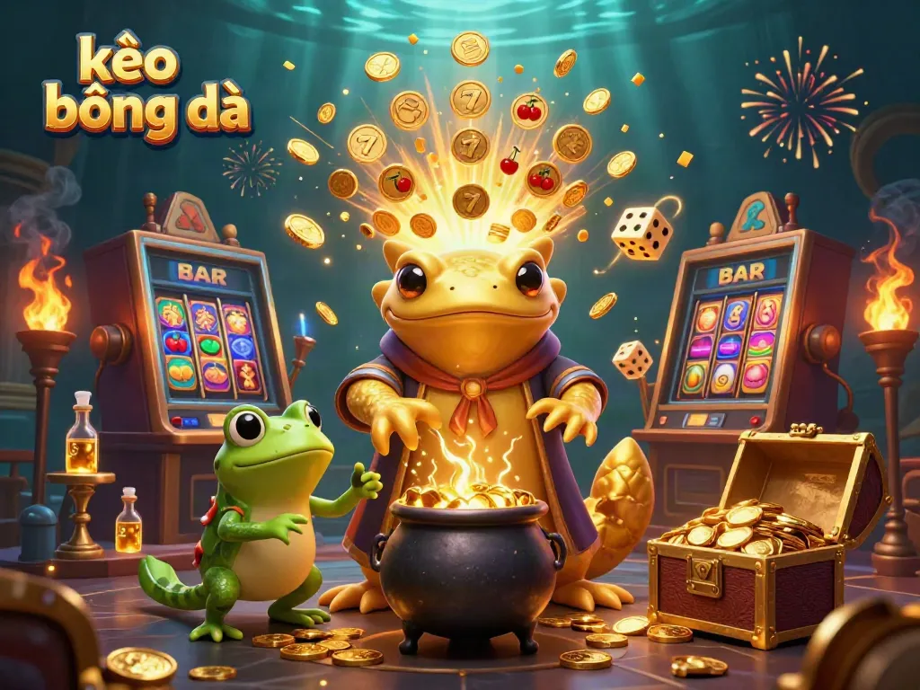 Experience thrilling bets with kèo bóng đá in a magical alchemist scene featuring gold coins and jackpots.