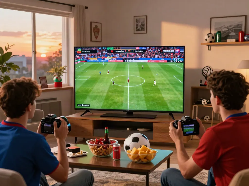Socolive soccer fan enjoying a live match in an engaging home setting, capturing the excitement and atmosphere.