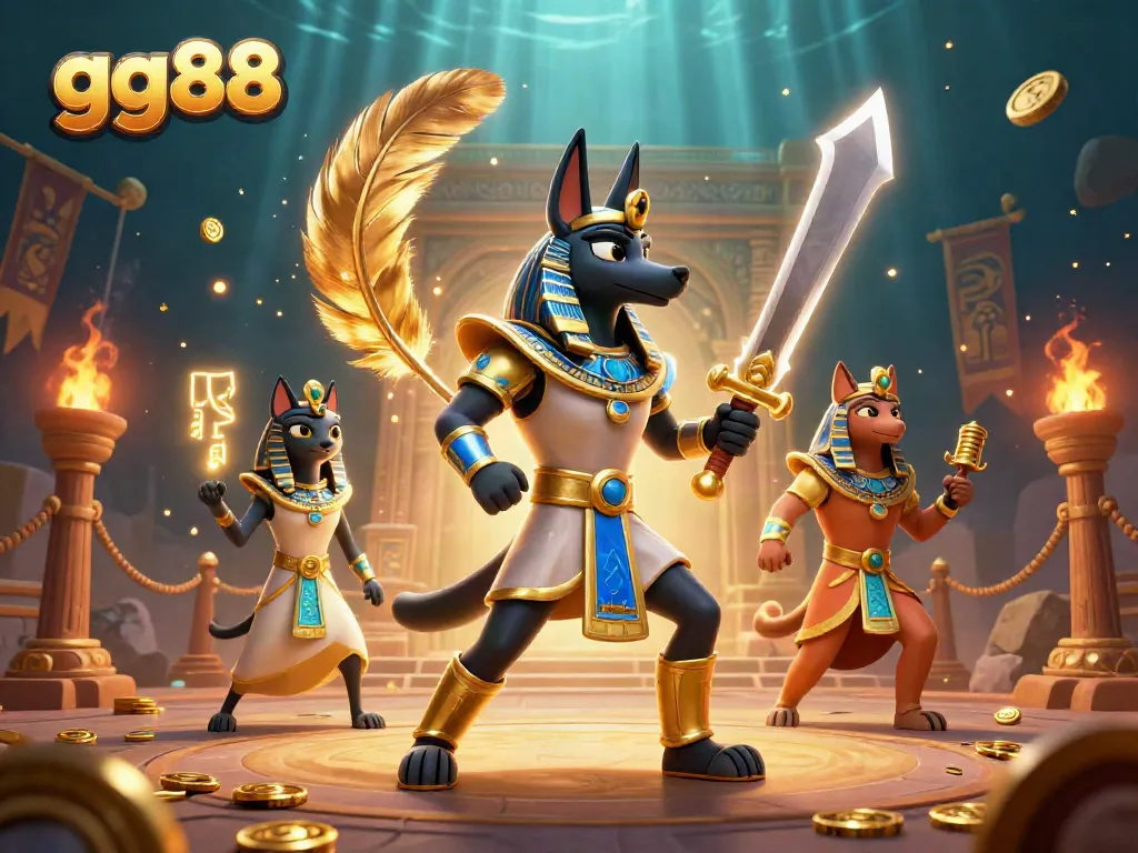 Experience the excitement of gg88 with dynamic characters and casino elements in this 3D illustration.