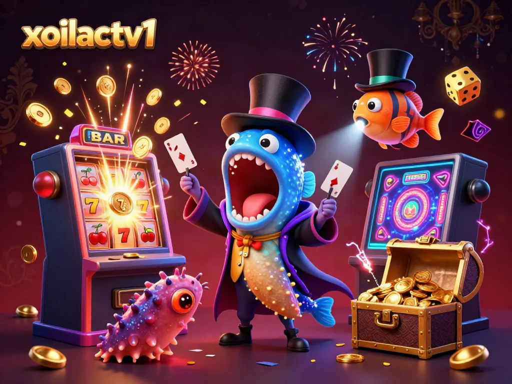 Xoilactv1 brings excitement to gambling through a vibrant scene of a bioluminescent eel performing magical card tricks.