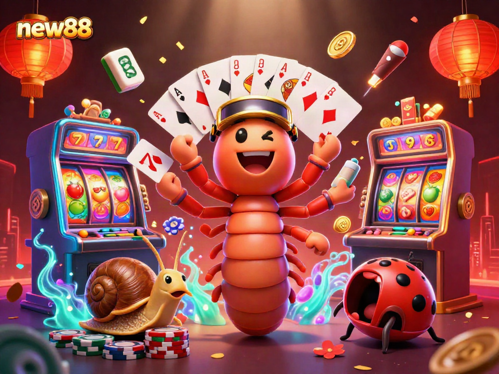 Experience the thrilling world of new88 casino with an exciting 3D illustration of a bustling gaming scene.