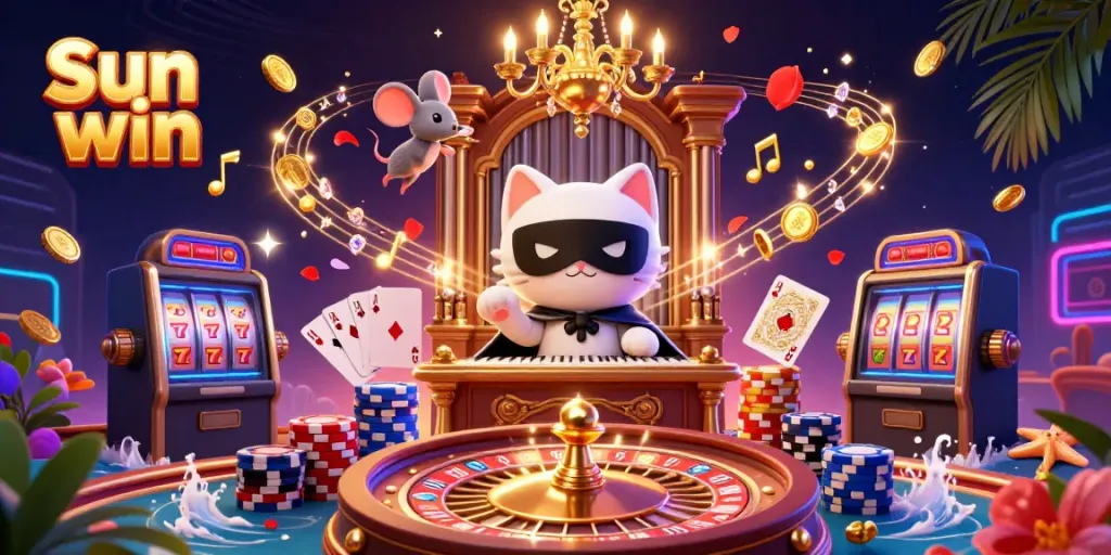 Engage in thrilling gaming experiences at Sun win with vibrant visuals illustrating a lively casino atmosphere.