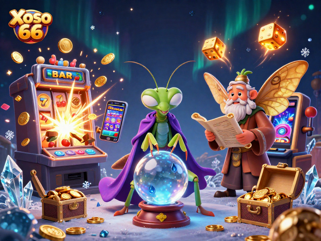 Experience the excitement of Xoso 66 with engaging slot machines, vibrant characters, and sparkling prizes.