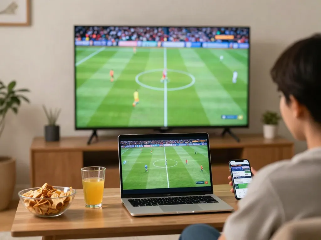 Gavangtv streaming experience with viewers enjoying a football match at home.