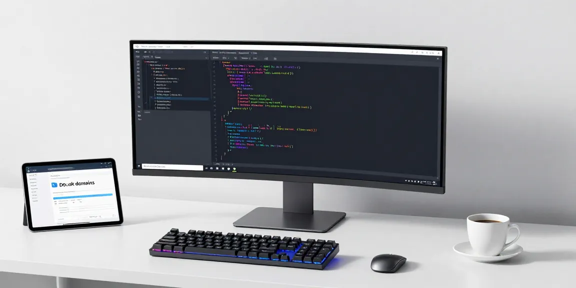 .co.uk domain registration displayed in a developer workspace, highlighting code and digital setup.