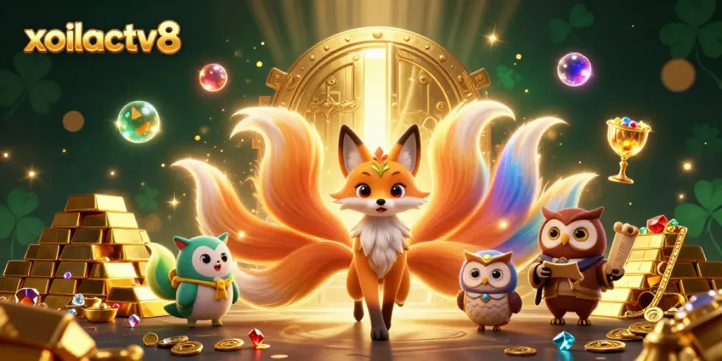 Engage with xoilactv8 at the vibrant online casino, witnessing the magical nine-tailed fox and gold treasures.
