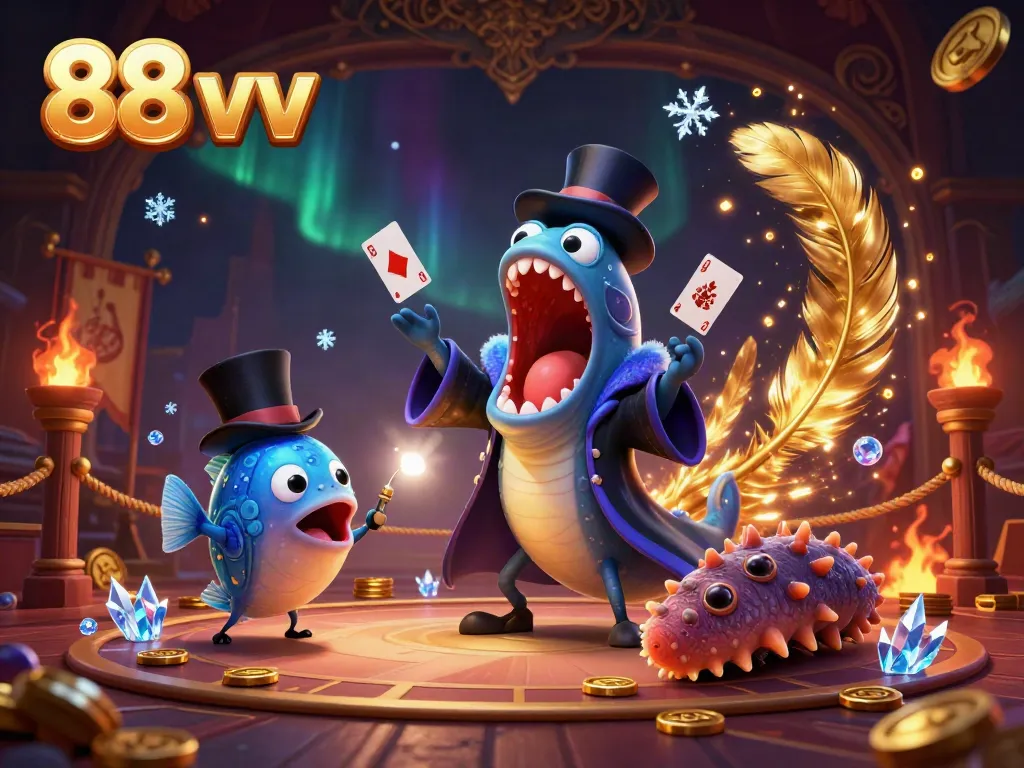 Experience thrilling magic with the 88 vv eel and anglerfish in a vibrant casino scene featuring gambling elements.