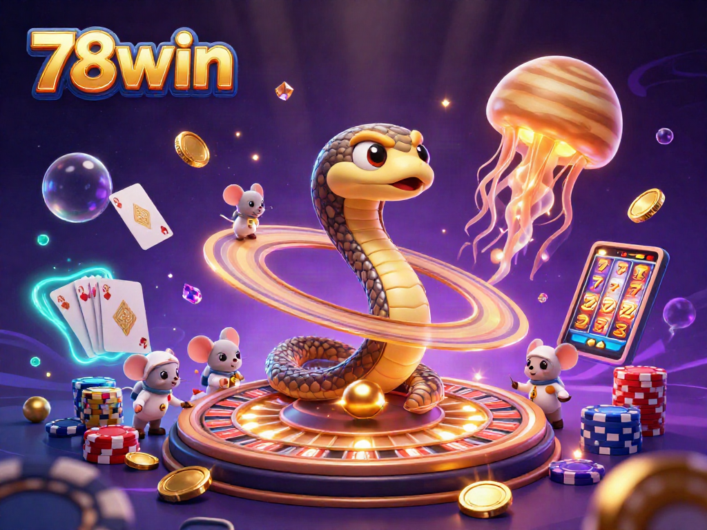 Experience the thrill of 78win with playful astronaut mice betting in a cosmic casino scene.