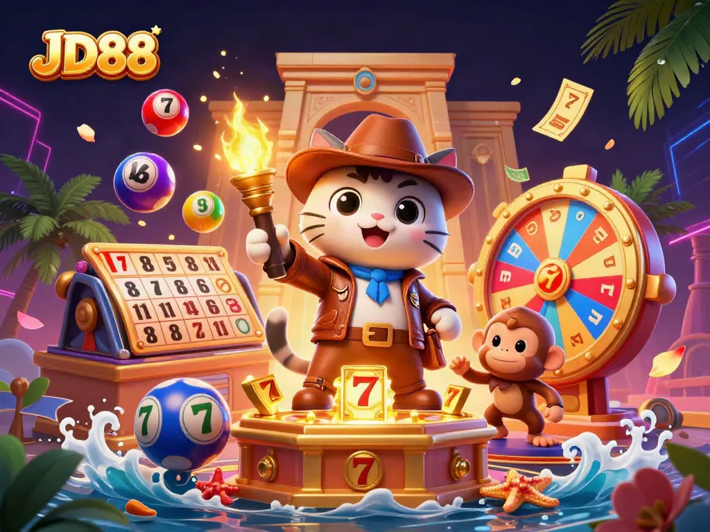 Experience thrilling gameplay with JD88 featuring vibrant casino elements in a unique 3D illustration.