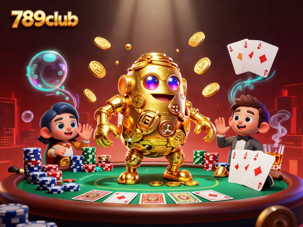 Experience the thrill of winning at 789club with a captivating golden golem character amidst exciting poker actions.