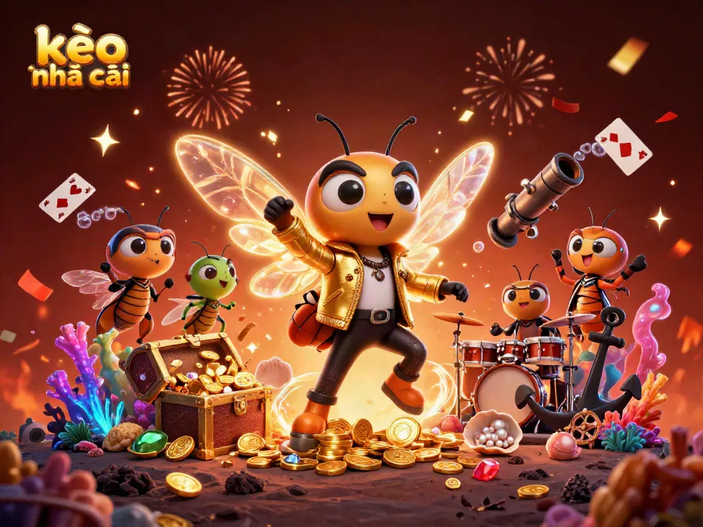 Experience kèo nhà cái excitement with a vibrant 3D scene featuring lively characters and dynamic casino elements.