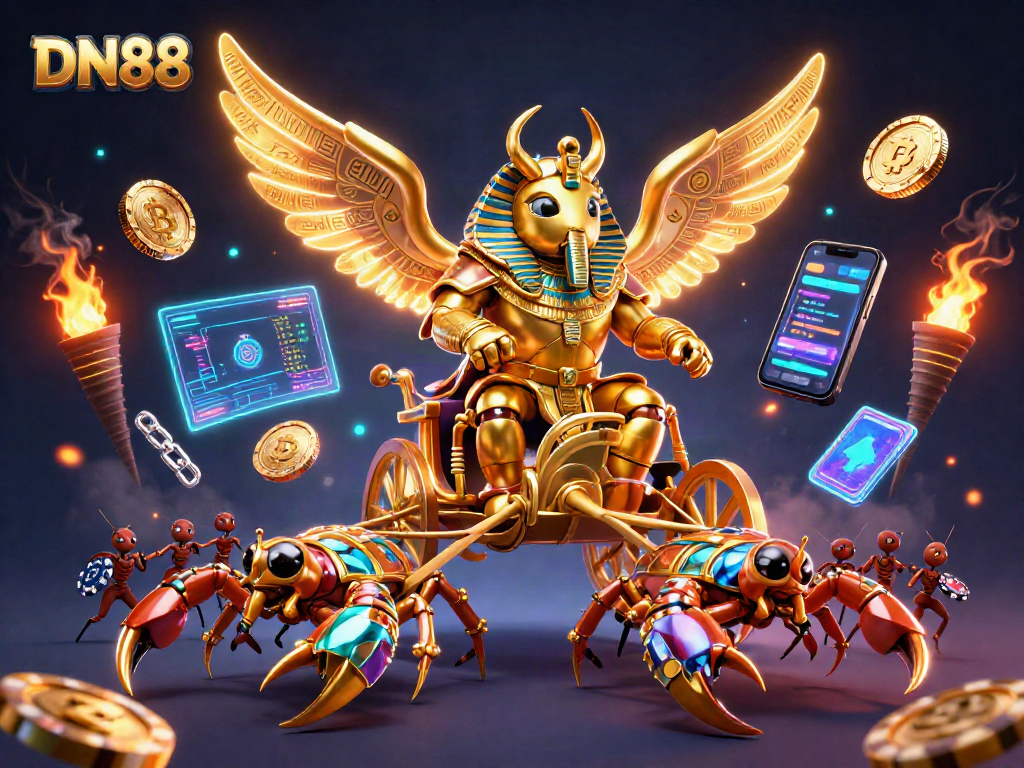 Experience epic gameplay at DN88 with vibrant casino characters and cryptocurrency elements.