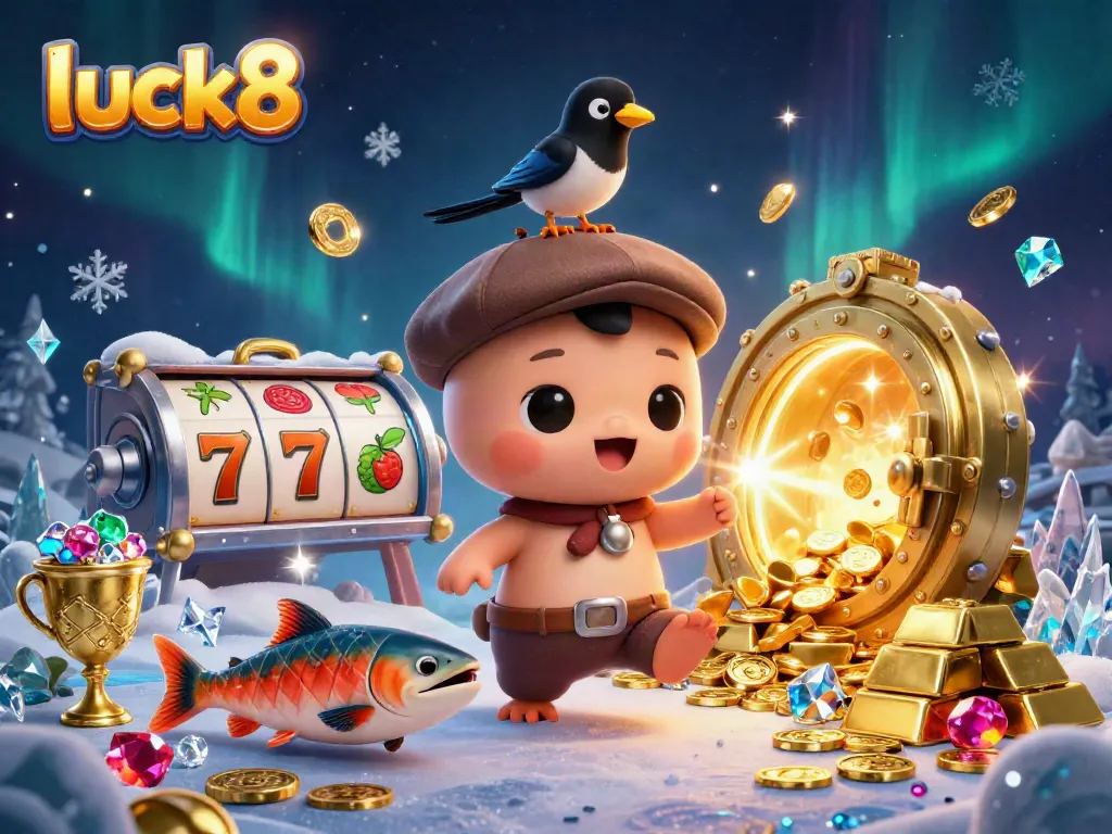 Experience luck8 excitement through this vibrant illustration with playful characters and casino elements.