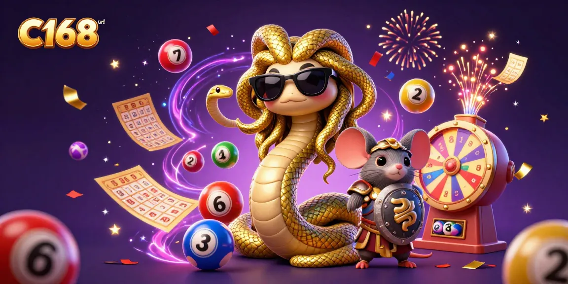 Experience the excitement of C168 url with lottery elements and playful characters, embodying vibrant gambling energy.