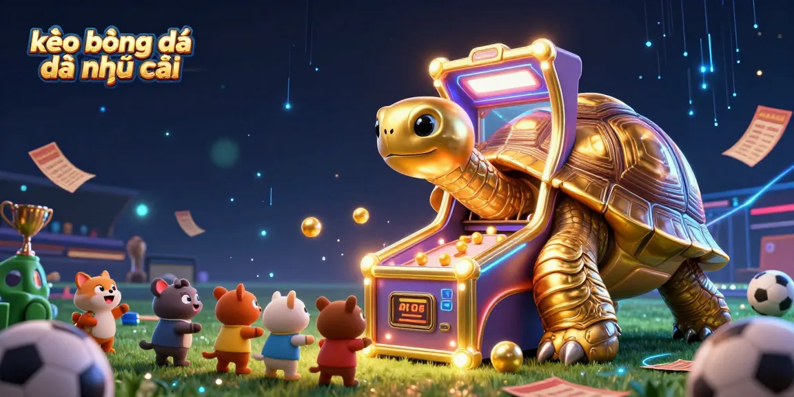 Catch the thrill of betting with kèo bóng đá nhà cái featuring a colossal tortoise pinball machine and vibrant sports elements.