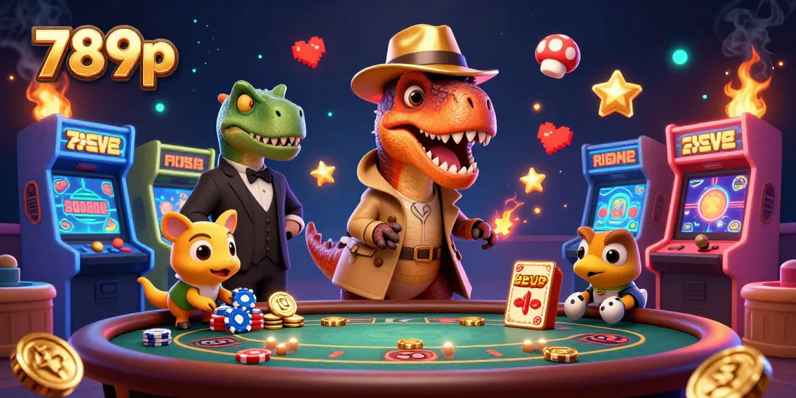 Engaging 789p casino scene illustrating a clever velociraptor card counter surrounded by vibrant gaming elements.