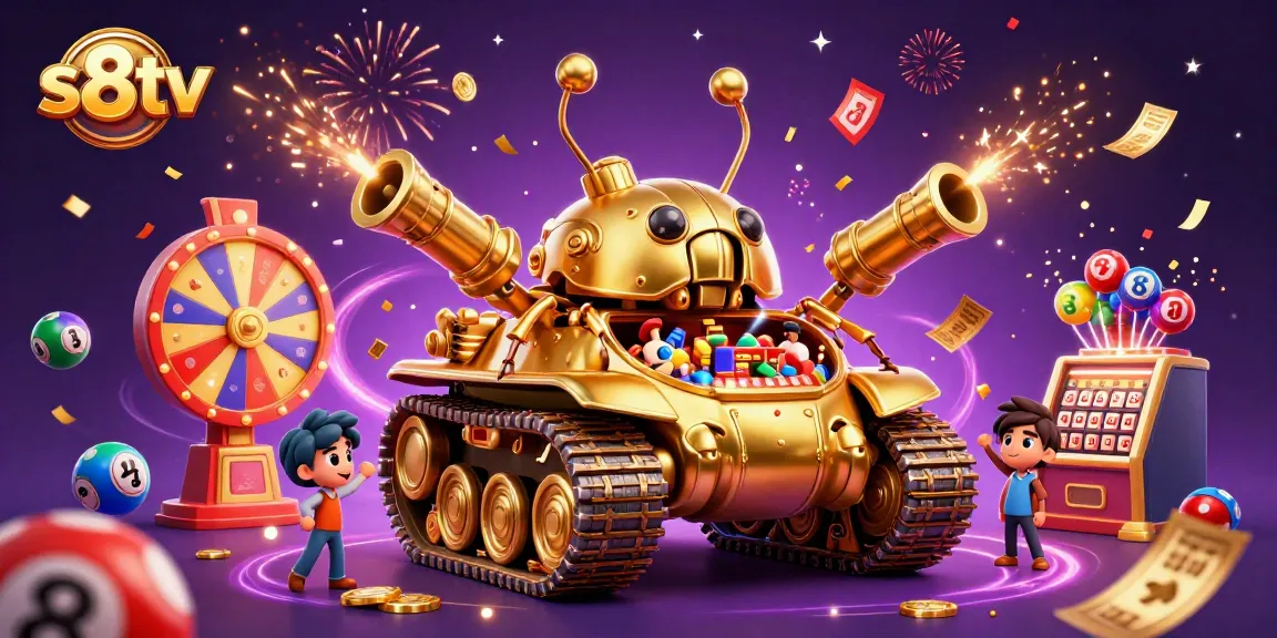 Play exciting games with s8tv's immersive lottery-themed casino adventure illustration.