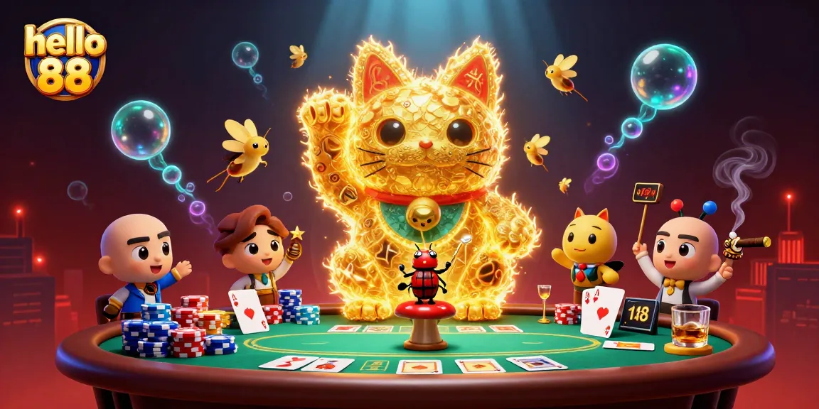 Engage with exciting games at hello 88, featuring a colorful casino scene with lucky elements.