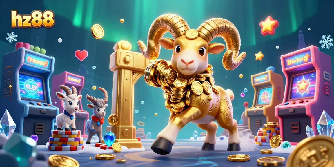 Engage in the exciting atmosphere of hz88 with a golden ram charging through a casino-themed illustration.