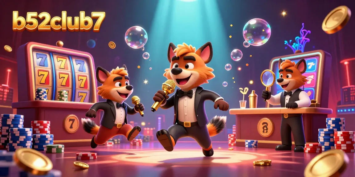 Experience the vibrant excitement of b52club7's comedy casino club with lively hyena characters engaging in fun gambling activities.