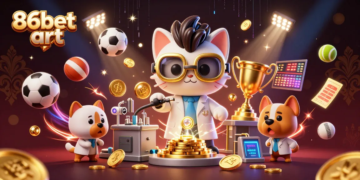 Experience thrilling sports betting excitement with 86bet art in a lively casino illustration.