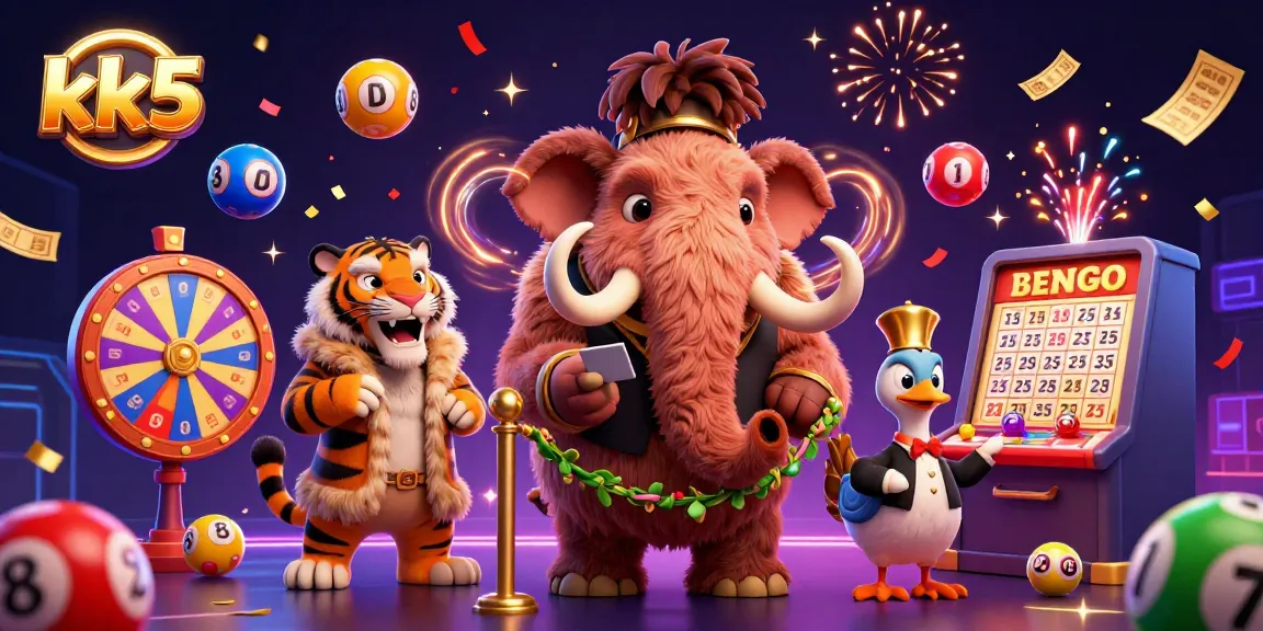 Experience the excitement of kk5 with a vibrant casino scene featuring a woolly mammoth bouncer, saber-tooth tiger, and playful lottery elements.