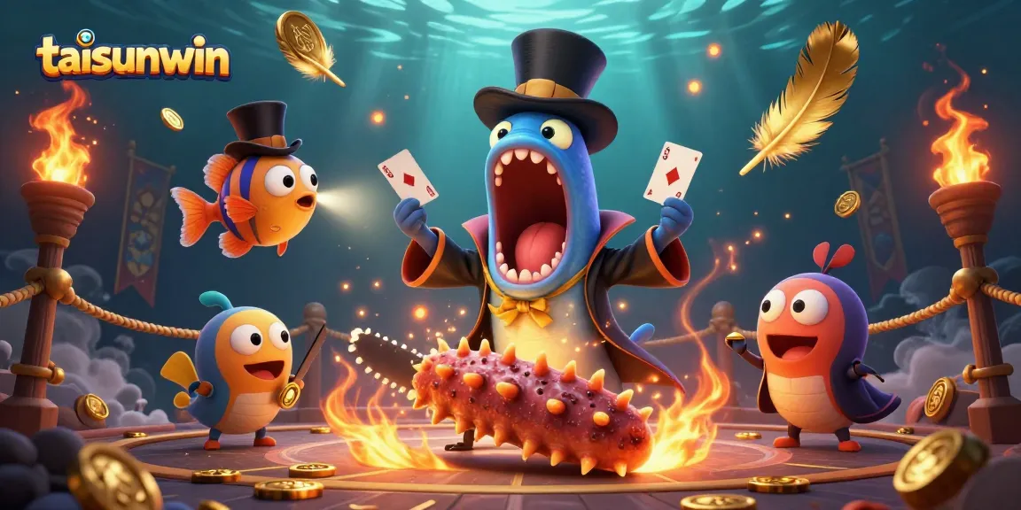 Experience the excitement of taisunwin with a vibrant 3D underwater casino scene featuring card tricks and magic.