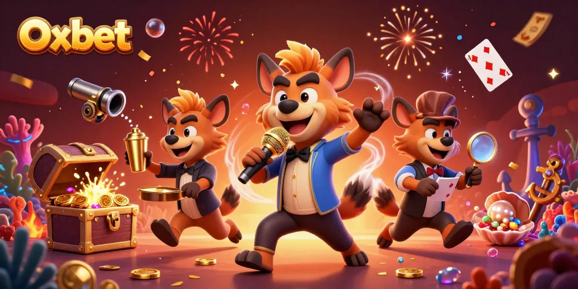 Oxbet's vibrant casino scene showcases hyenas entertaining, bartending, and checking IDs.