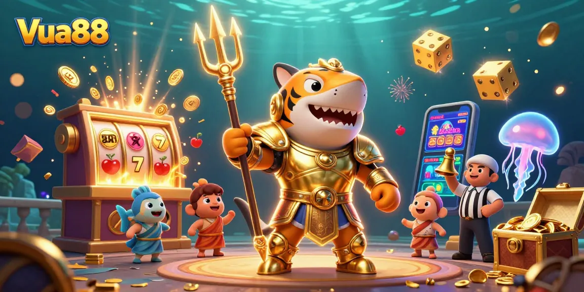 Experience winning thrills with Vua88 in a vibrant underwater casino illustration