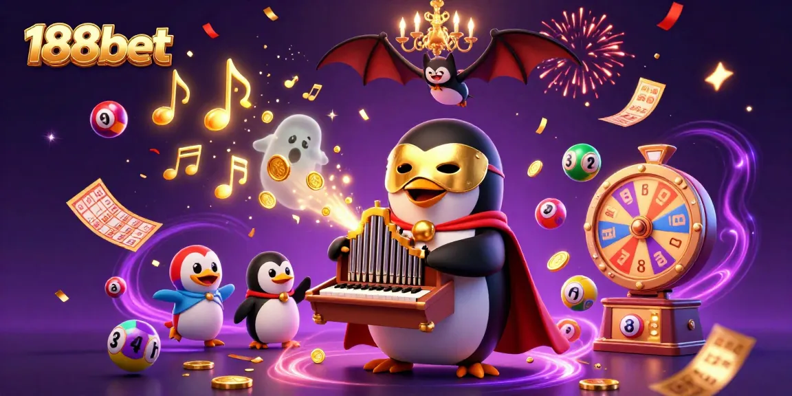 Experience thrilling gameplay with 188bet as the penguin organist tunes casino excitement amidst a vibrant, winning atmosphere.