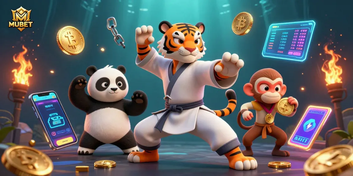 MUBET showcases a cinematic 3D scene with a kung fu tiger and panda like characters amidst crypto elements