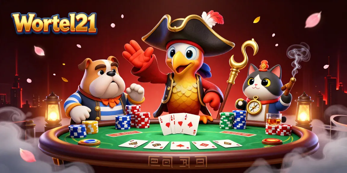 Engage in high-stakes gambling action at Wortel21 with colorful poker elements and dynamic characters.