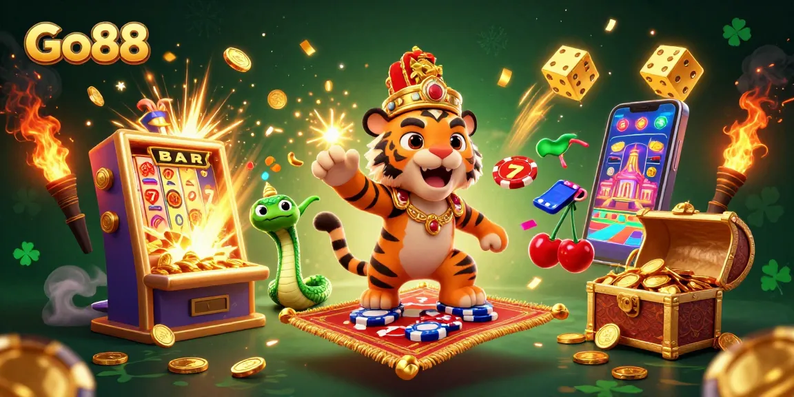 Experience thrilling action at Go88 with a dynamic 3D casino scene filled with colorful games and jackpot excitement.
