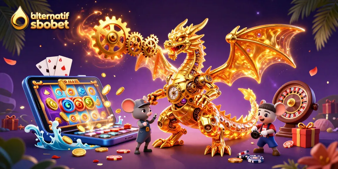 Engage with link alternatif sbobet for seamless online betting, featuring a golden dragon and dynamic gaming elements.