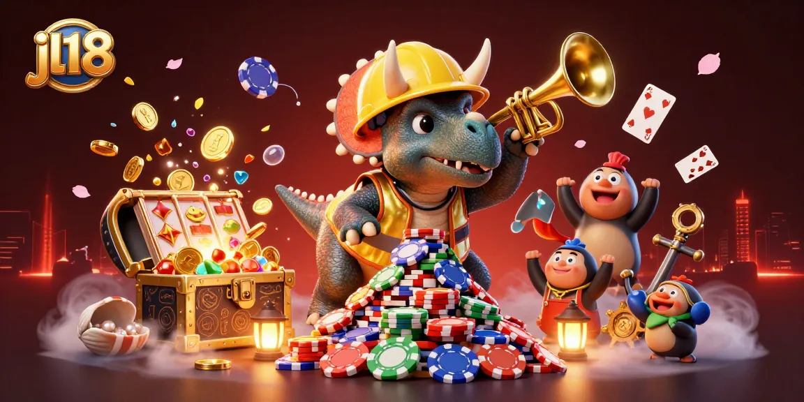 Experience winning thrills at jl18 with a dynamic casino illustration featuring vibrant characters and gaming elements.